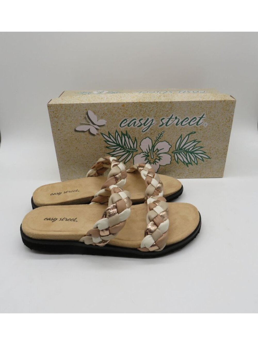 Easy Street Susi Womens Natural Woven Slide Sandals Size 6 NIB